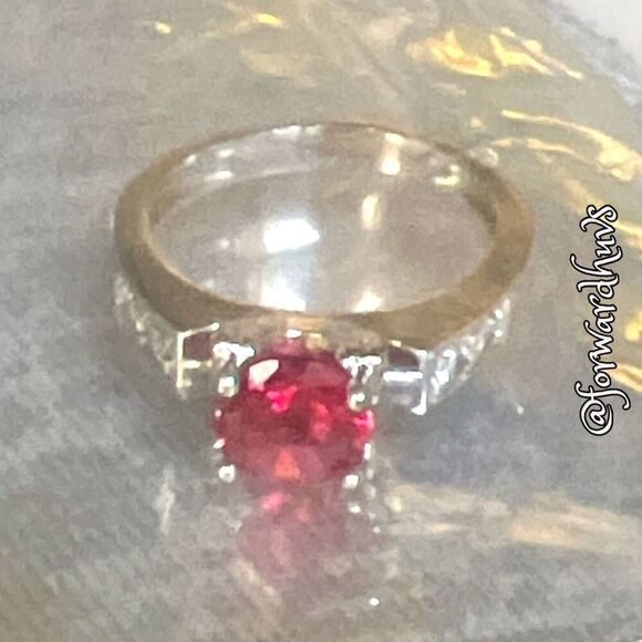 Bundle Sale 3 for $15 | Red Glass Silver Tone Ring | Size 4.5 - Picture 5 of 7